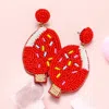 Fashnzfab Felt Back Seed Beaded Popsicle Dangle Earrings In Red