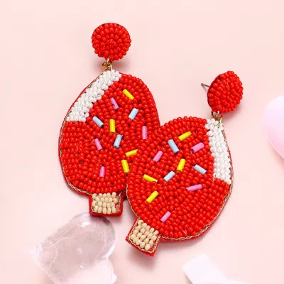 Fashnzfab Felt Back Seed Beaded Popsicle Dangle Earrings In Red