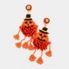 Fashnzfab Felt Back Seed Beaded Pumpkin Dangle Earrings - Orange In Orange