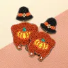 Fashnzfab Felt Back Seed Beaded Pumpkin Pointed Turkey Dangle Earrings In Red