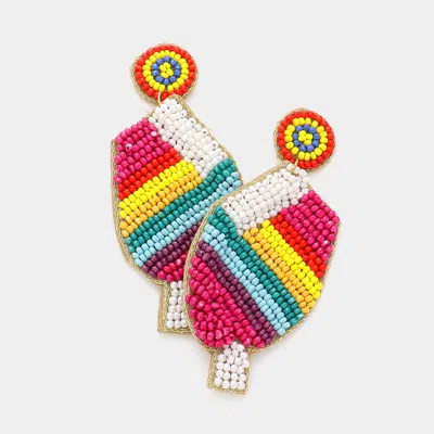 Fashnzfab Felt Back Seed Beaded Rainbow Popsicle Dangle Earrings In Multi