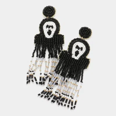 Fashnzfab Felt Back Seed Beaded Scream Ghost Fringe Dangle Earrings In Black