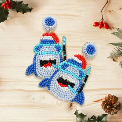 Fashnzfab Felt Back Seed Beaded Shark Dangle Earrings In Blue
