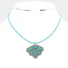Fashnzfab Felt Back Seed Beaded Shell Pendant Necklace In Blue