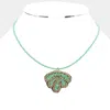 Fashnzfab Felt Back Seed Beaded Shell Pendant Necklace In Green