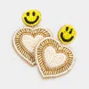 Fashnzfab Felt Back Seed Beaded Smile Heart Link Dangle Earrings In Gold