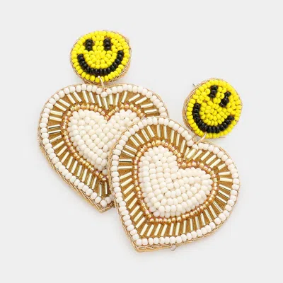 Fashnzfab Felt Back Seed Beaded Smile Heart Link Dangle Earrings In Gold