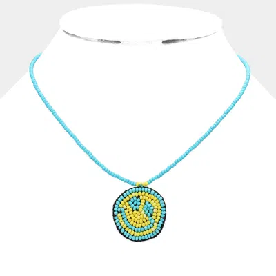 Fashnzfab Felt Back Seed Beaded Smile Pendant Necklace In Multi