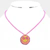Fashnzfab Felt Back Seed Beaded Smile Pendant Necklace In Pink