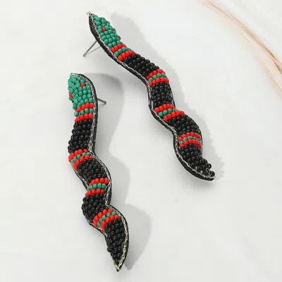 Fashnzfab Felt Back Seed Beaded Snake Earrings In Black