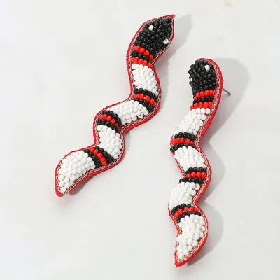 Fashnzfab Felt Back Seed Beaded Snake Earrings In Multi