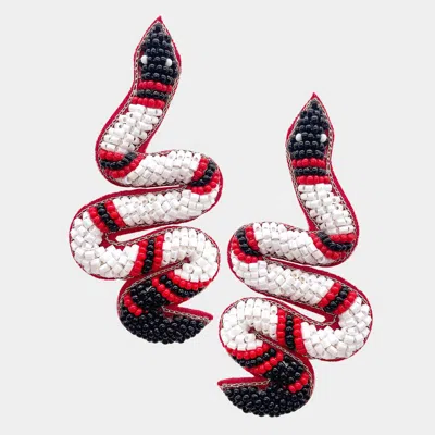 Fashnzfab Felt Back Seed Beaded Snake Earrings In Multi