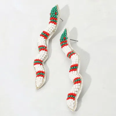 Fashnzfab Felt Back Seed Beaded Snake Earrings In White