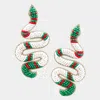 Fashnzfab Felt Back Seed Beaded Snake Earrings In White