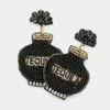Fashnzfab Felt Back Seed Beaded Tequila Dangle Earrings In Black