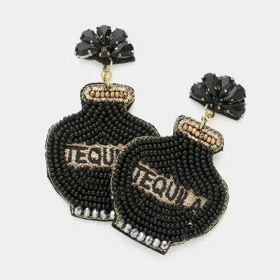 Fashnzfab Felt Back Seed Beaded Tequila Dangle Earrings In Black