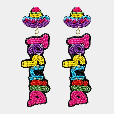Fashnzfab Felt Back Seed Beaded Tequila Message Fiesta Dangle Earrings - Multi In Blue