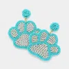 Fashnzfab Felt Back Seed Beaded Trimmed Bling Paw Dangle Earrings In Blue