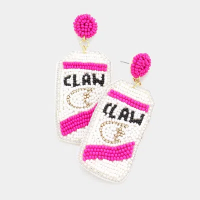 Fashnzfab Felt Back Seed Beaded White Claw Can Dangle Earrings In Pink