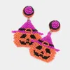 Fashnzfab Felt Back Seed Beaded Witch Hat Pumpkin Dangle Earrings - Orange In Orange