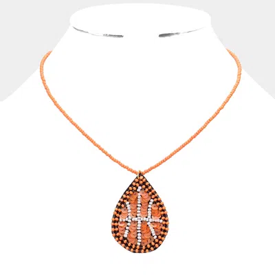 Fashnzfab Felt Back Sequin Beaded Basketball Teardrop Pendant Necklace In Orange