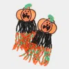 Fashnzfab Felt Back Sequin Pumpkin Seed Beaded Fringe Dangle Earrings In Orange