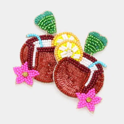 Fashnzfab Felt Back Sequin Seed Beaded Heart Coconut Lemon Dangle Earrings - Multi
