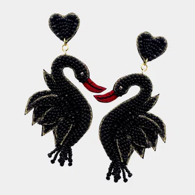Fashnzfab Felt Back Sequin Seed Beaded Swan Dangle Earrings In Black