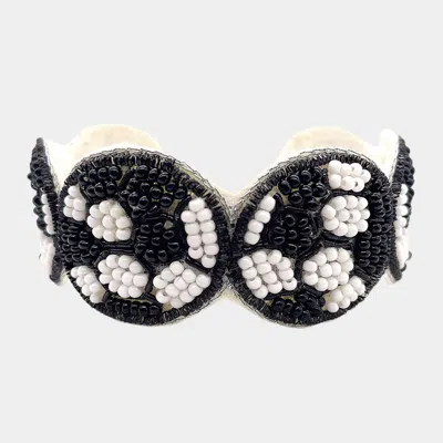 Fashnzfab Felt Back Soccer Seed Beaded Cuff Bracelet - Black