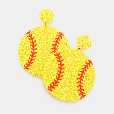 Fashnzfab Felt Back Softball Sequin Dangle Earrings In Yellow