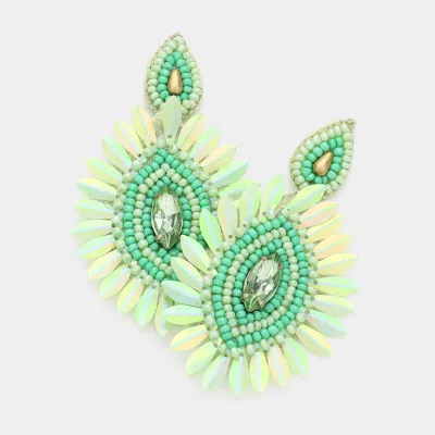 Fashnzfab Felt Back Stone Beaded Boho Fringe Dangle Earrings In Green