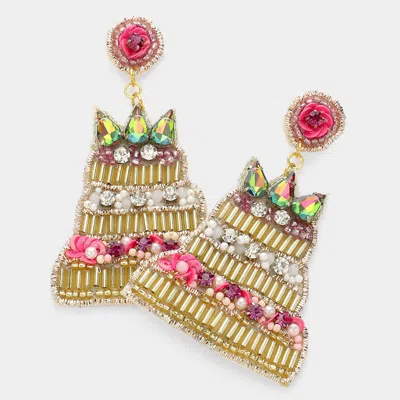 Fashnzfab Felt Back Stone Beaded Cake Dangle Earrings In Gold