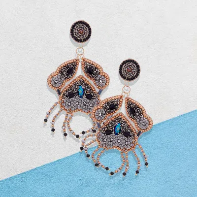 Fashnzfab Felt Back Stone Beaded Crab Dangle Earrings In Black