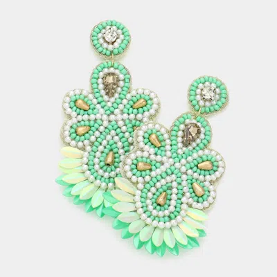 Fashnzfab Felt Back Stone Beaded Dangle Earrings In Green