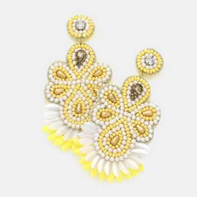 Fashnzfab Felt Back Stone Beaded Dangle Earrings In Yellow