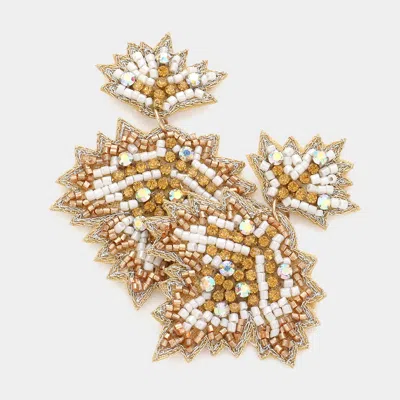 Fashnzfab Felt Back Stone Beaded Maple Leaf Dangle Earrings In White