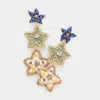 Fashnzfab Felt Back Stone Beaded Triple Star Link Dangle Earrings In Multi