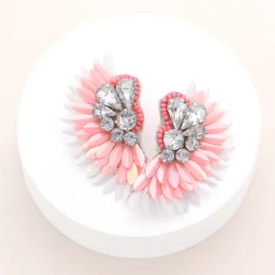 Fashnzfab Felt Back Stone Embellished Boho Fringe Earrings In Pink