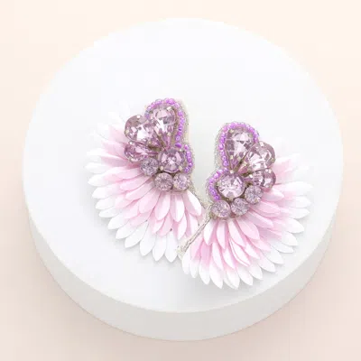 Fashnzfab Felt Back Stone Embellished Boho Fringe Earrings In Purple