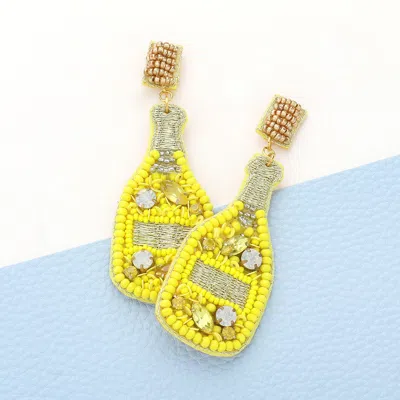 Fashnzfab Felt Back Stone Embellished Champagne Dangle Earrings In Yellow
