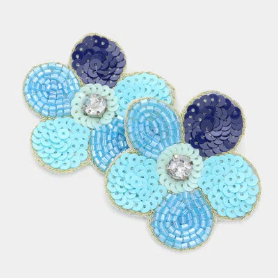 Fashnzfab Felt Back Stone Embellished Sequin Beaded Flower Earrings In Blue