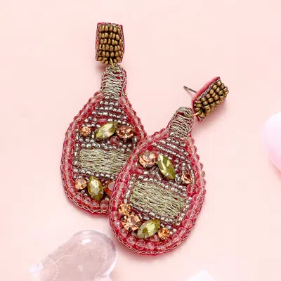 Fashnzfab Felt Back Stone Multi Beaded Champagne Dangle Earrings