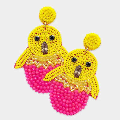 Fashnzfab Felt Back Stone Seed Beaded Chick Dangle Earrings In Pink