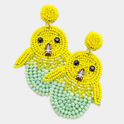 Fashnzfab Felt Back Stone Seed Beaded Chick Dangle Earrings In Yellow