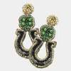 Fashnzfab Felt Back Stone Seed Beaded Clover Horseshoe Dangle Earrings In Black