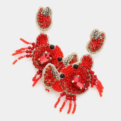 Fashnzfab Felt Back Stone Seed Beaded Crab Dangle Earrings - Red