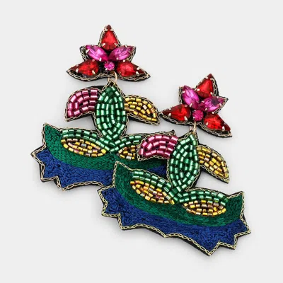 Fashnzfab Felt Back Stone Seed Beaded Mardi Gras Dangle Earrings In Multi