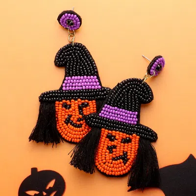 Fashnzfab Felt Back Tassel Seed Beaded Witch Dangle Earrings - Orange In Black