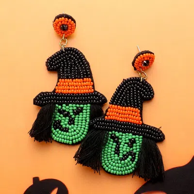Fashnzfab Felt Back Tassel Seed Beaded Witch Dangle Earrings In Black