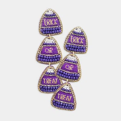 Fashnzfab Felt Back Trick Or Treat Candy Teeth Beaded Dangle Earrings - Purple